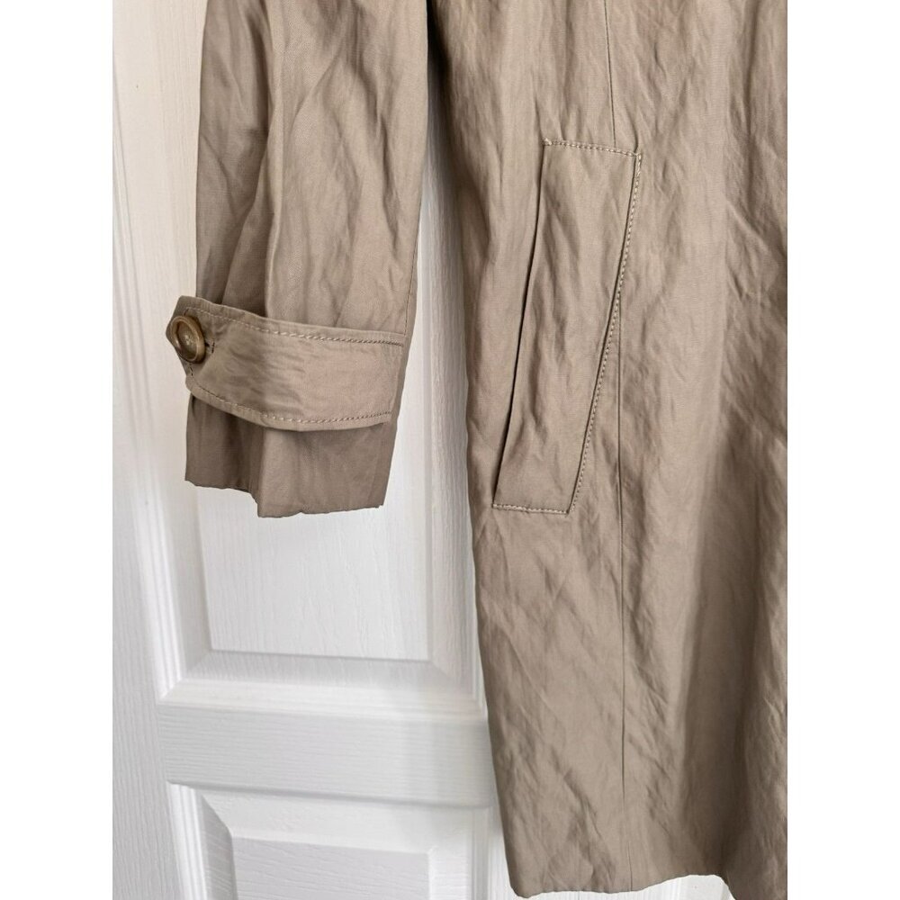 LOFT Taupe Ruffle Collar Trench Coat Lightweight Chic Jacket Womens L - Picture 4 of 7